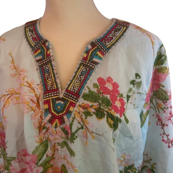 Soft Surroundings Merielle Floral Embroidered Tunic, Size Petite Medium - Picture 4 of 8